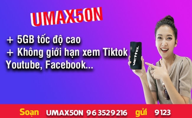 UMAX50N - gói 4G Viettel 50k 1 tháng UMAX50N - gói 4G Viettel 50k 1 tháng