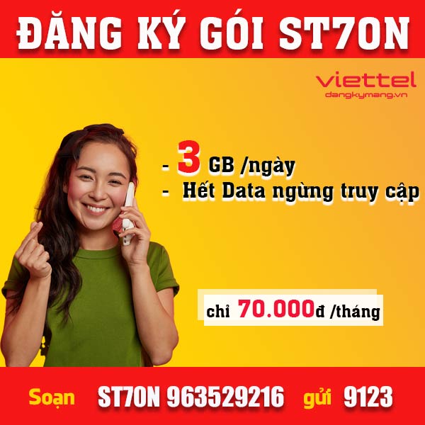 Gói ST70N Viettel 70k 1 tháng 90GB