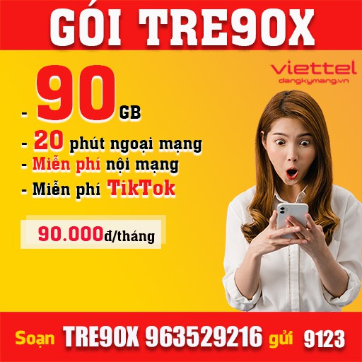 Đăng ký gói cước TRE90X Viettel Đăng ký gói cước TRE90X Viettel