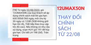 Gói cước Viettel 12UMAX50N thay đổi chính sách mới