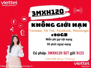 Đăng ký gói cước 3MXH120 Viettel