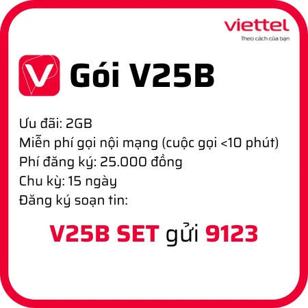 Gói cước Gói V25B Viettel của viettel