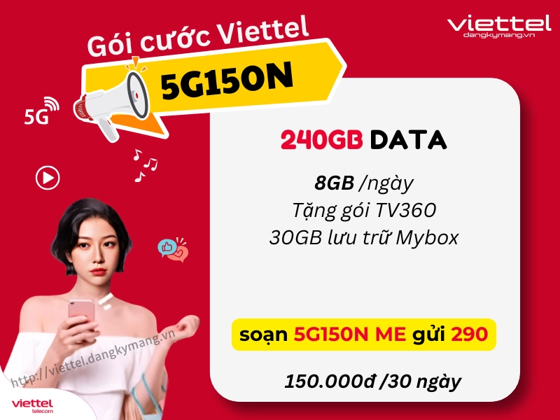 gói 5G150N viettel 5G150N