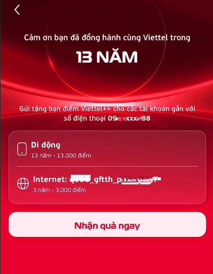 Thuê bao nhận điểm Viettel ++